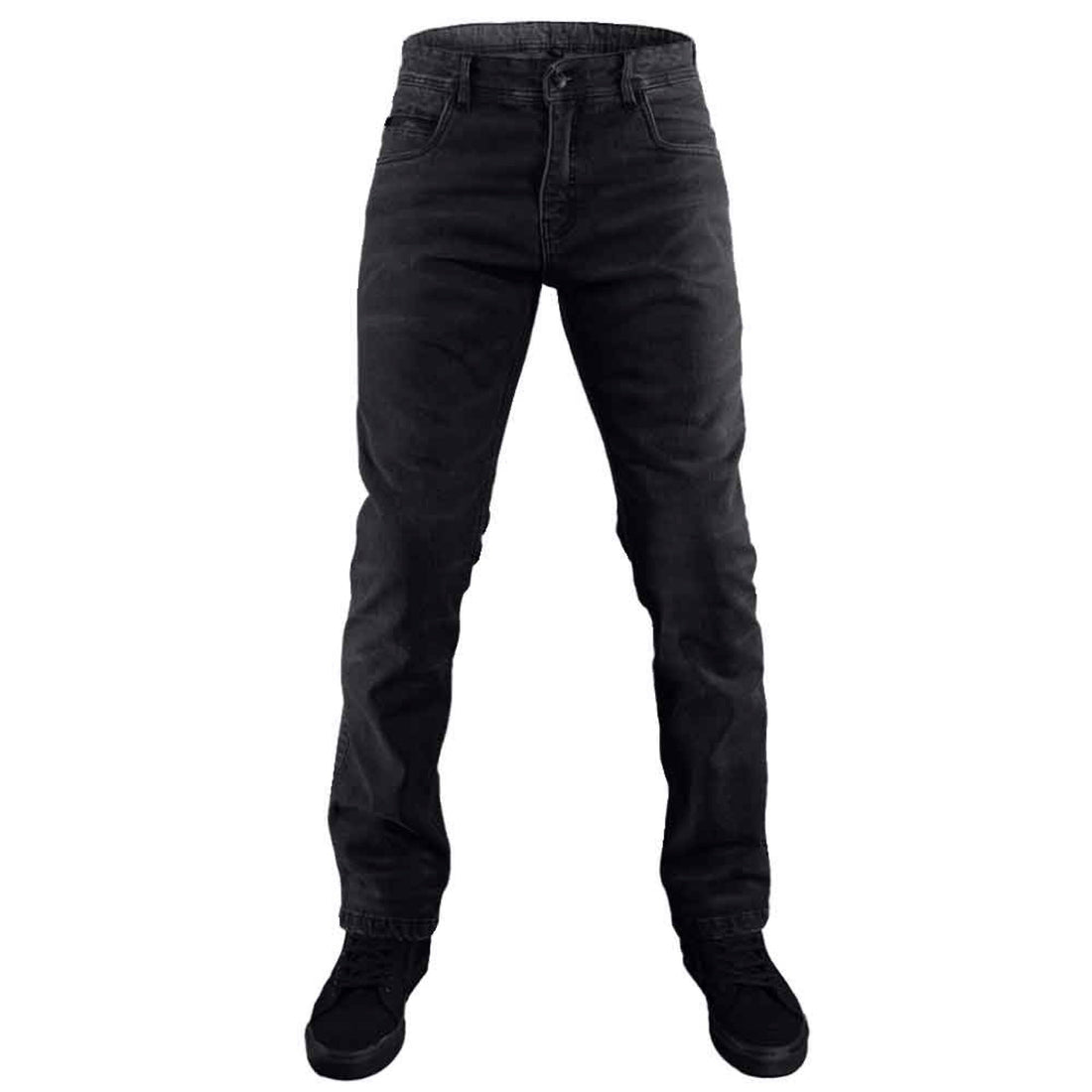 FlexGuard Hydro protective motorcycle jeans in dark denim, front view packshot