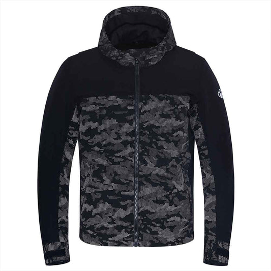 Nightfall Reflective Armored Hoodie front with retroreflective camo panels illuminated under light