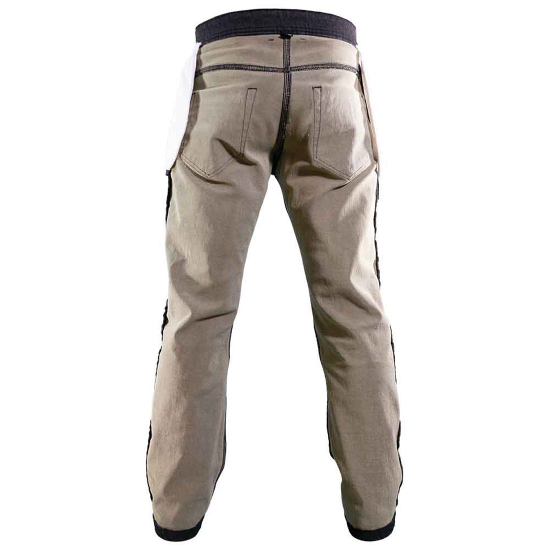 Inside-out FlexGuard Hydro motorcycle jeans showing the single-layer woven Kevlar aramid interior